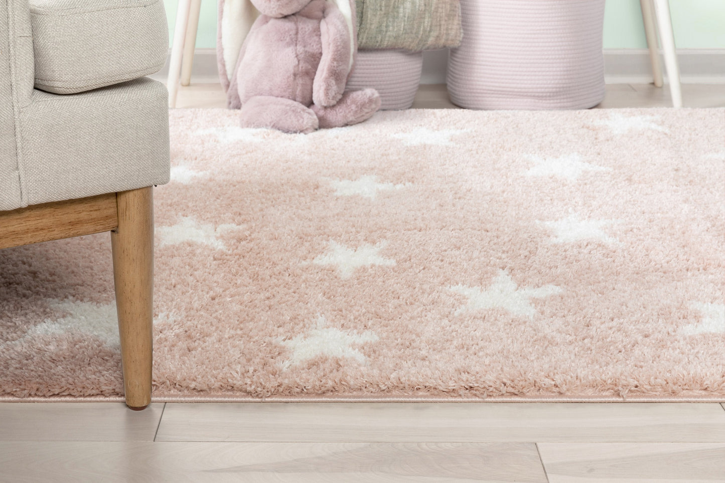 Celestial Skies Modern Stars Pattern Pink Thick & Ultra Soft Kids Rug HAV-10