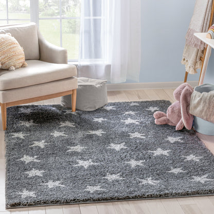 Celestial Skies Modern Stars Pattern Grey Thick & Ultra Soft Kids Rug HAV-17