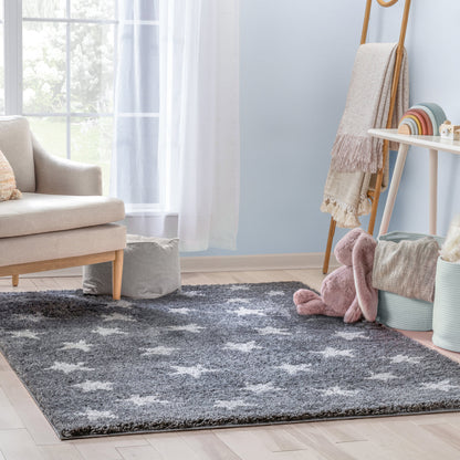 Celestial Skies Modern Stars Pattern Grey Thick & Ultra Soft Kids Rug HAV-17