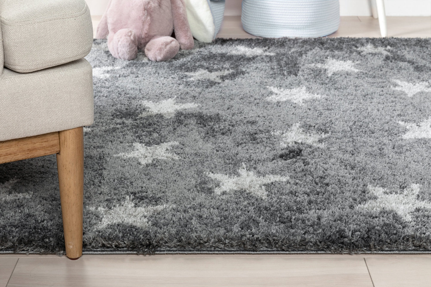 Celestial Skies Modern Stars Pattern Grey Thick & Ultra Soft Kids Rug HAV-17