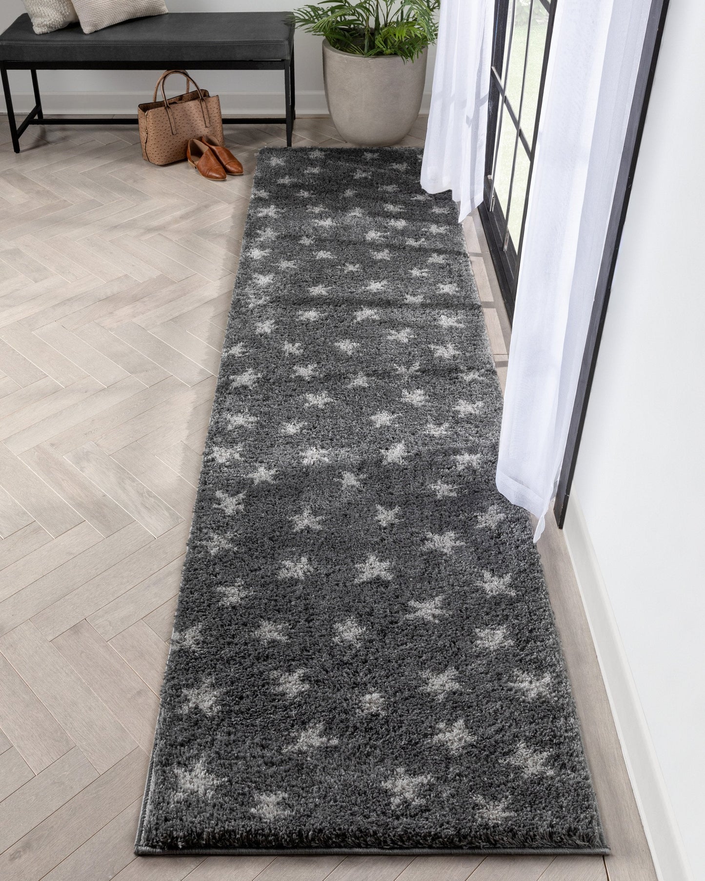 Celestial Skies Modern Stars Pattern Grey Thick & Ultra Soft Kids Rug HAV-17