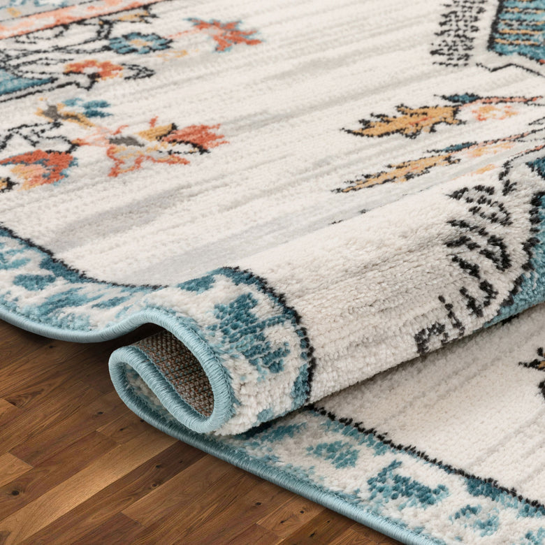 Manor Vintage Bohemian Medallion Oriental Blue Rug IND-56