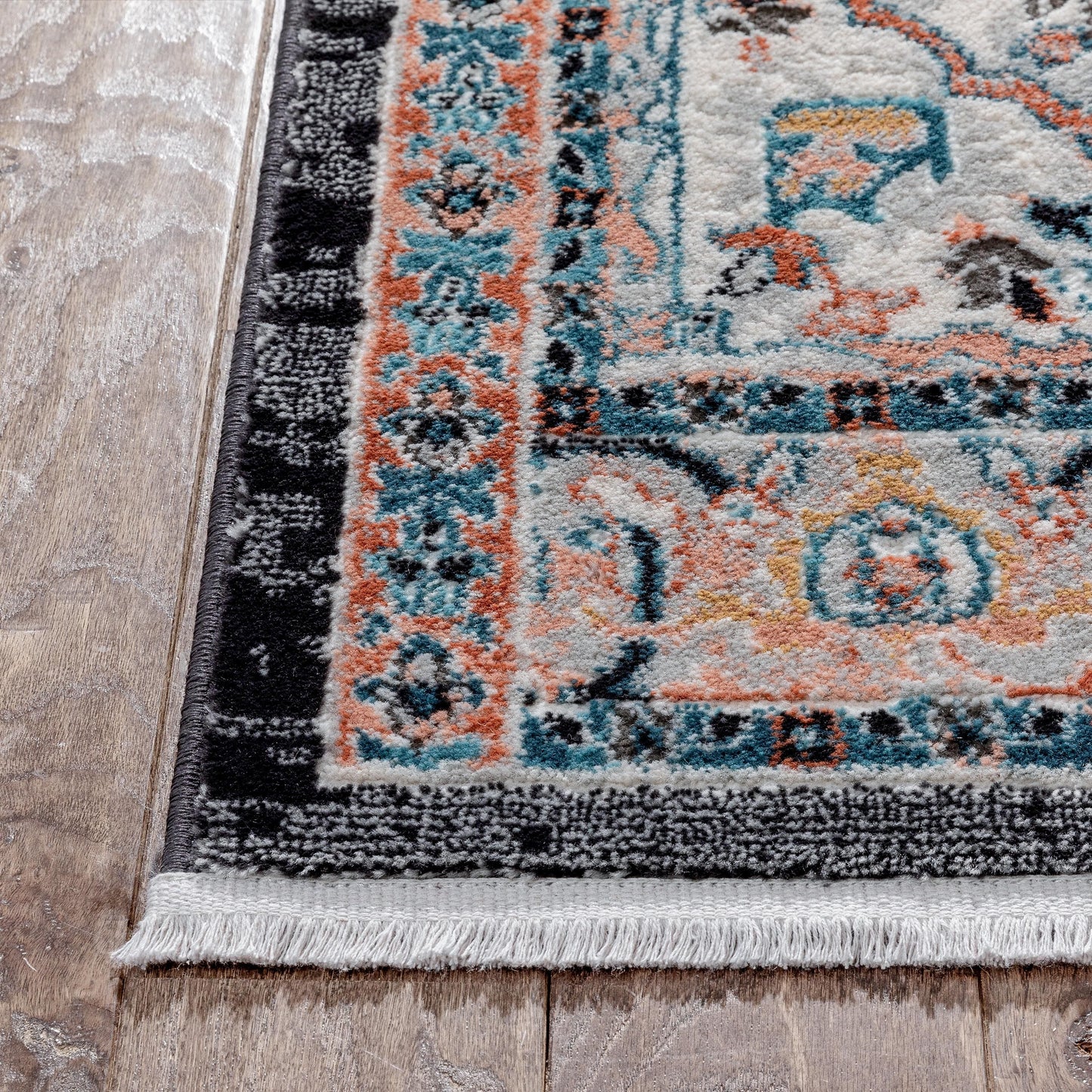 Minos Vintage Bohemian Oriental Floral Black Rug IND-83