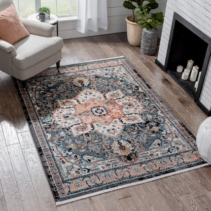 Minos Vintage Bohemian Oriental Floral Black Rug IND-83