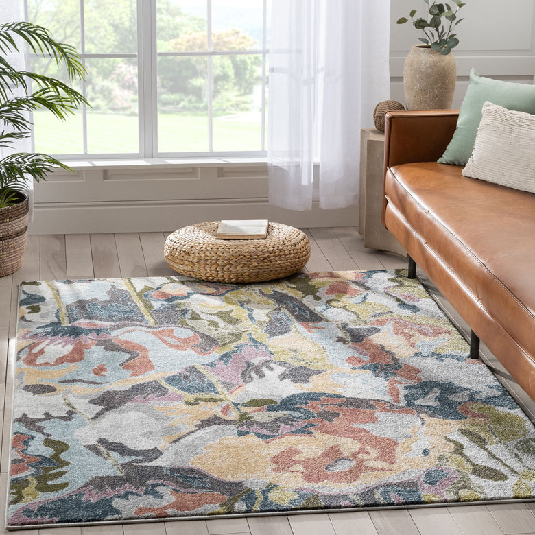 Posy Vintage Floral Blue Blush Rug IVY-34