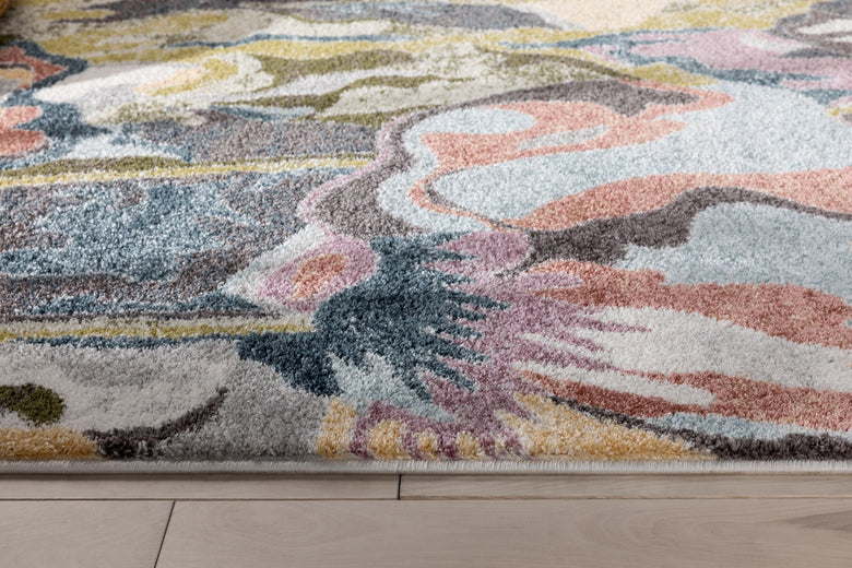Posy Vintage Floral Blue Blush Rug IVY-34