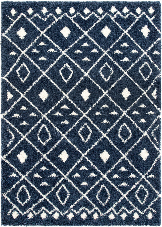 Kari Scandinavian Moroccan Lattice Blue Thick  Nordic Shag Rug JU-24