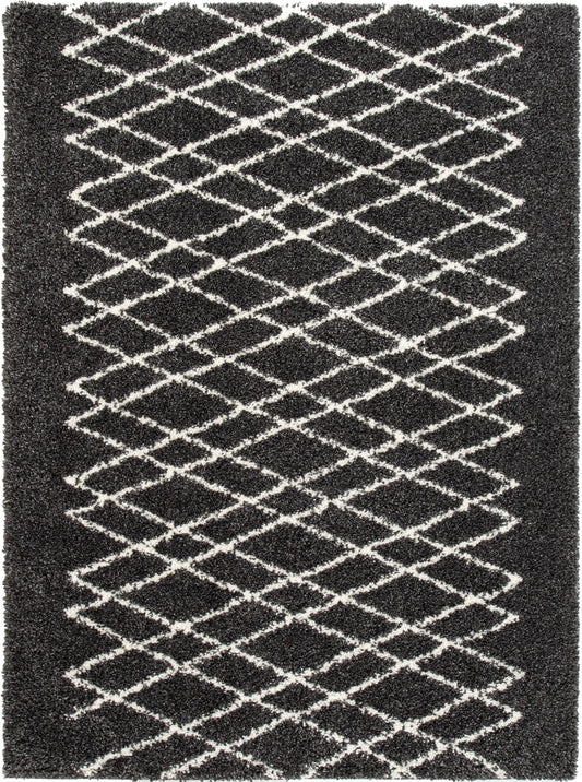 Soren Scandinavian Moroccan Lattice Dark Grey Thick  Nordic Shag Rug JU-57