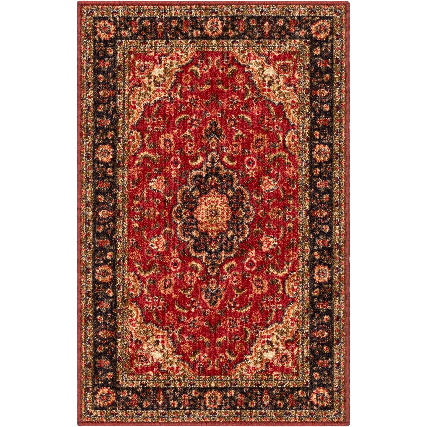 Gene Traditional Medallion Persian Red Non-Slip Machine Washable Low Pile Indoor/Outdoor Rug KC-170