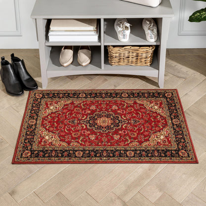 Gene Traditional Medallion Persian Red Non-Slip Machine Washable Low Pile Indoor/Outdoor Rug KC-170