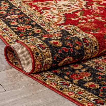 Gene Traditional Medallion Persian Red Non-Slip Machine Washable Low Pile Indoor/Outdoor Rug KC-170