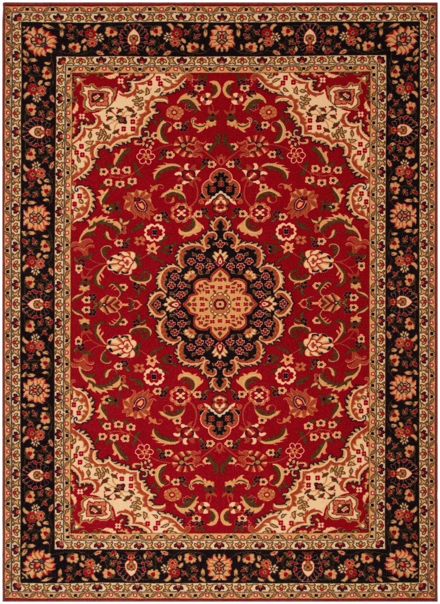 Gene Traditional Medallion Persian Red Non-Slip Machine Washable Low Pile Indoor/Outdoor Rug KC-170