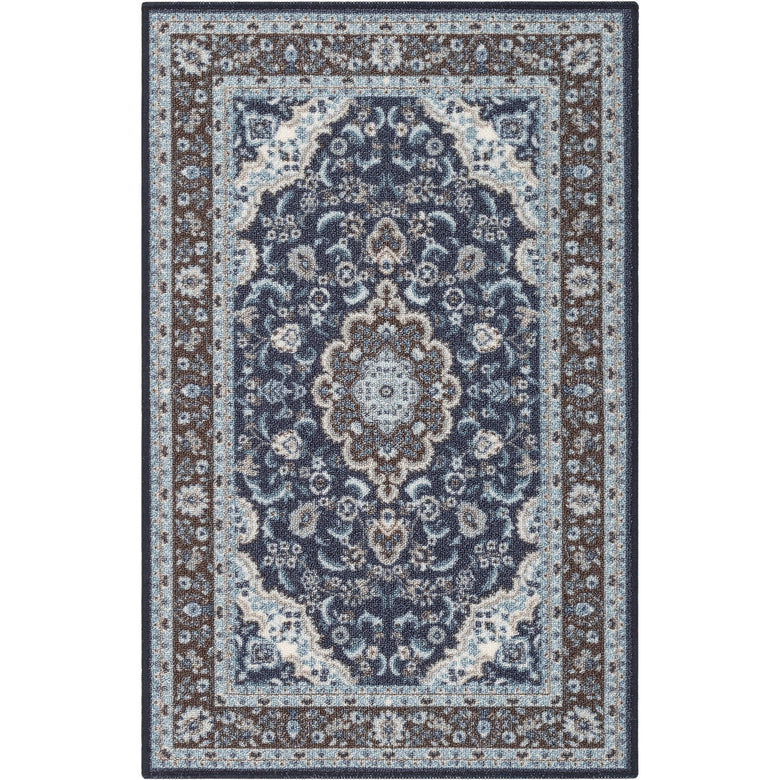 Gene Traditional Medallion Persian Blue Non-Slip Machine Washable Low Pile Indoor/Outdoor Rug KC-174