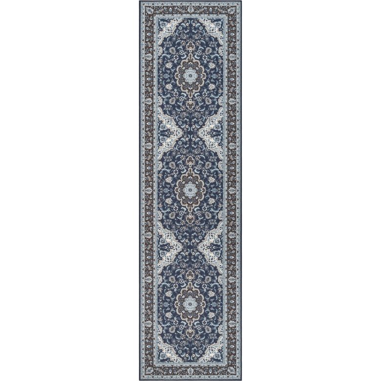 Gene Traditional Medallion Persian Blue Non-Slip Machine Washable Low Pile Indoor/Outdoor Rug KC-174