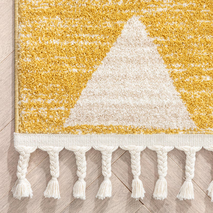 Triangles Modern Geometric Pattern Yellow Kids Rug KEN-11