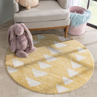 Triangles Modern Geometric Pattern Yellow Kids Rug KEN-11