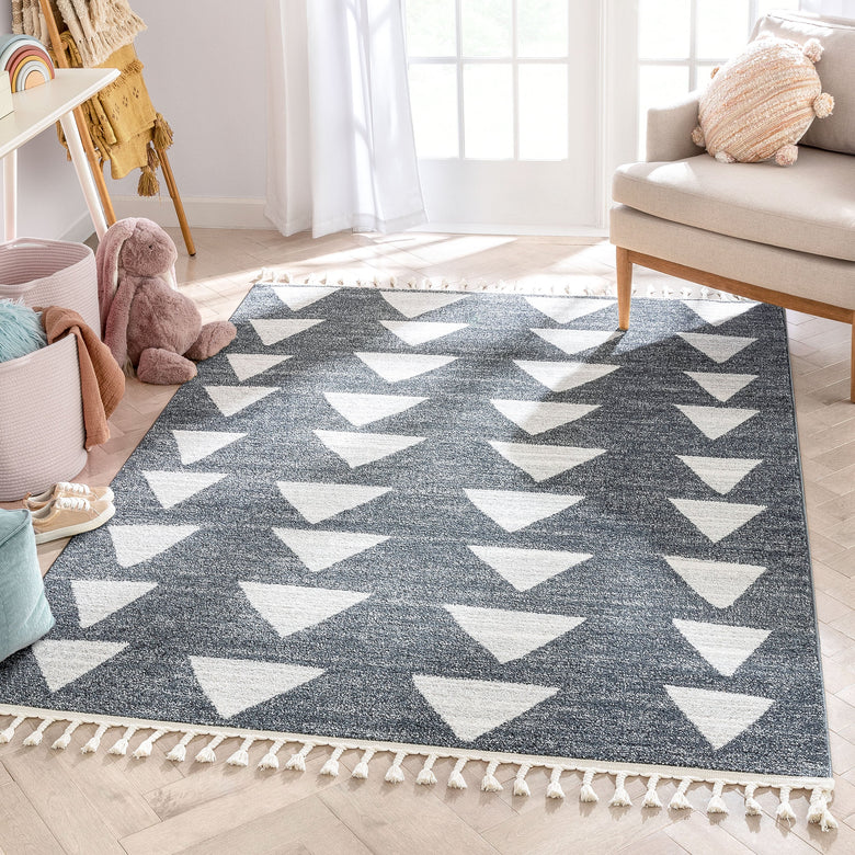 Triangles Modern Geometric Pattern Grey Kids Rug KEN-17
