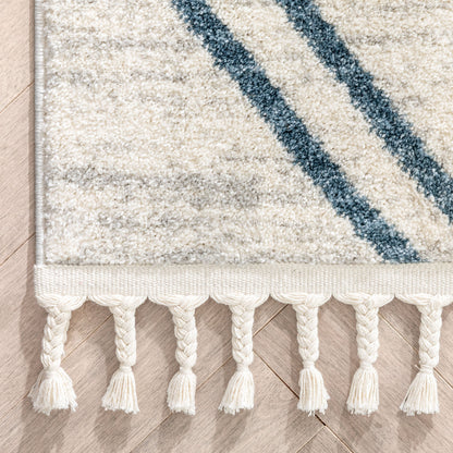 Reeve Modern Chevron Zig-Zag Blue Ivory Kids Rug KEN-34