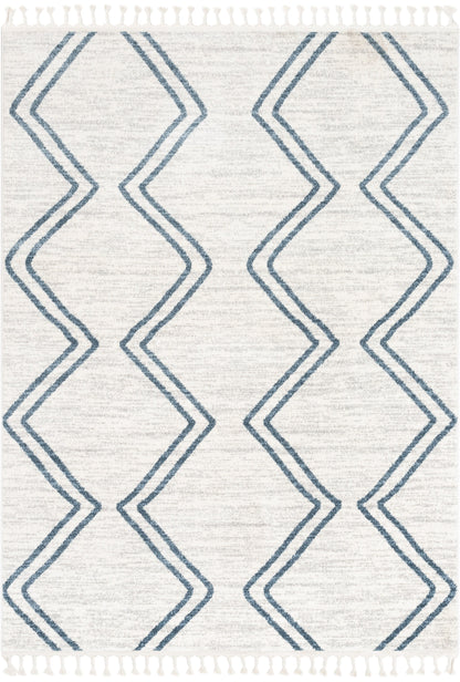 Reeve Modern Chevron Zig-Zag Blue Ivory Kids Rug KEN-34