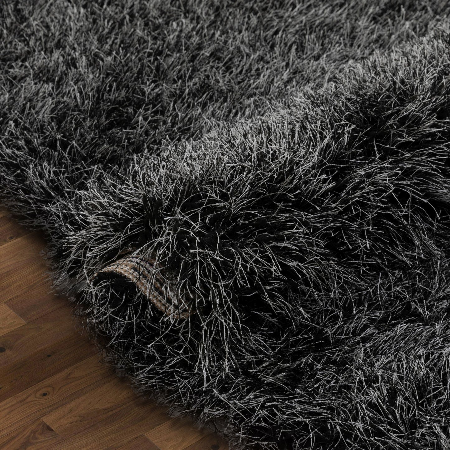 Chie Glam Solid Ultra-Soft Black Shag Rug KU-13