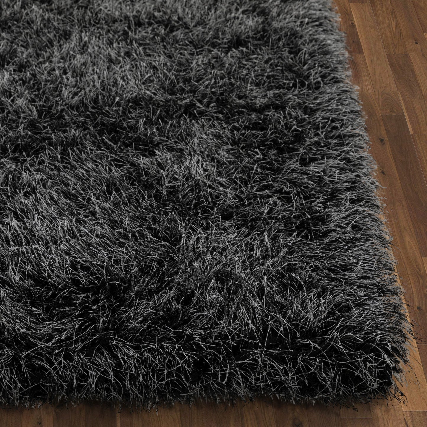 Chie Glam Solid Ultra-Soft Black Shag Rug KU-13