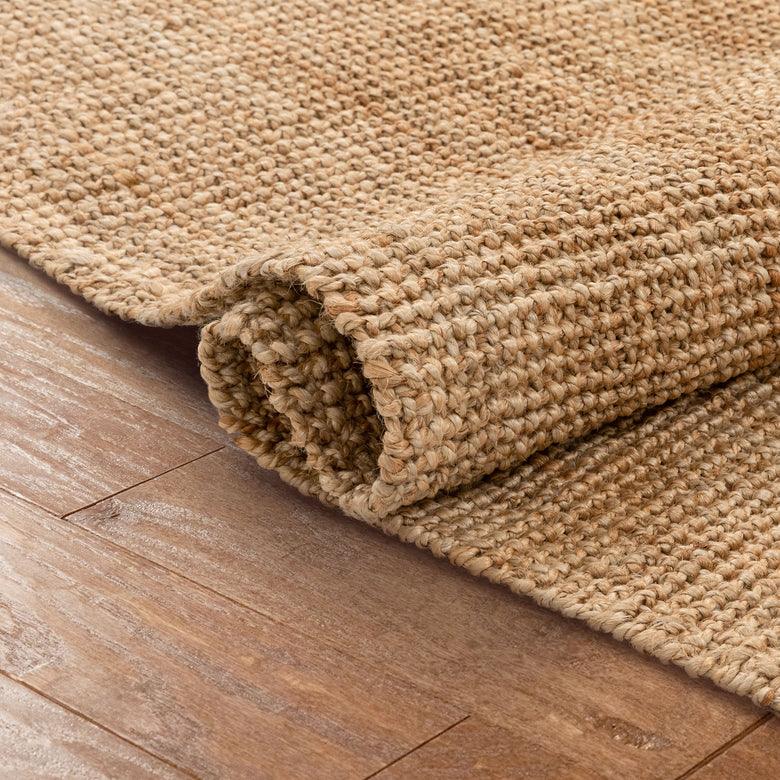 Boucle Hand-Woven Jute Rug Farmhouse Solid Pattern Natural Chunky-Textured Rug LAN-18