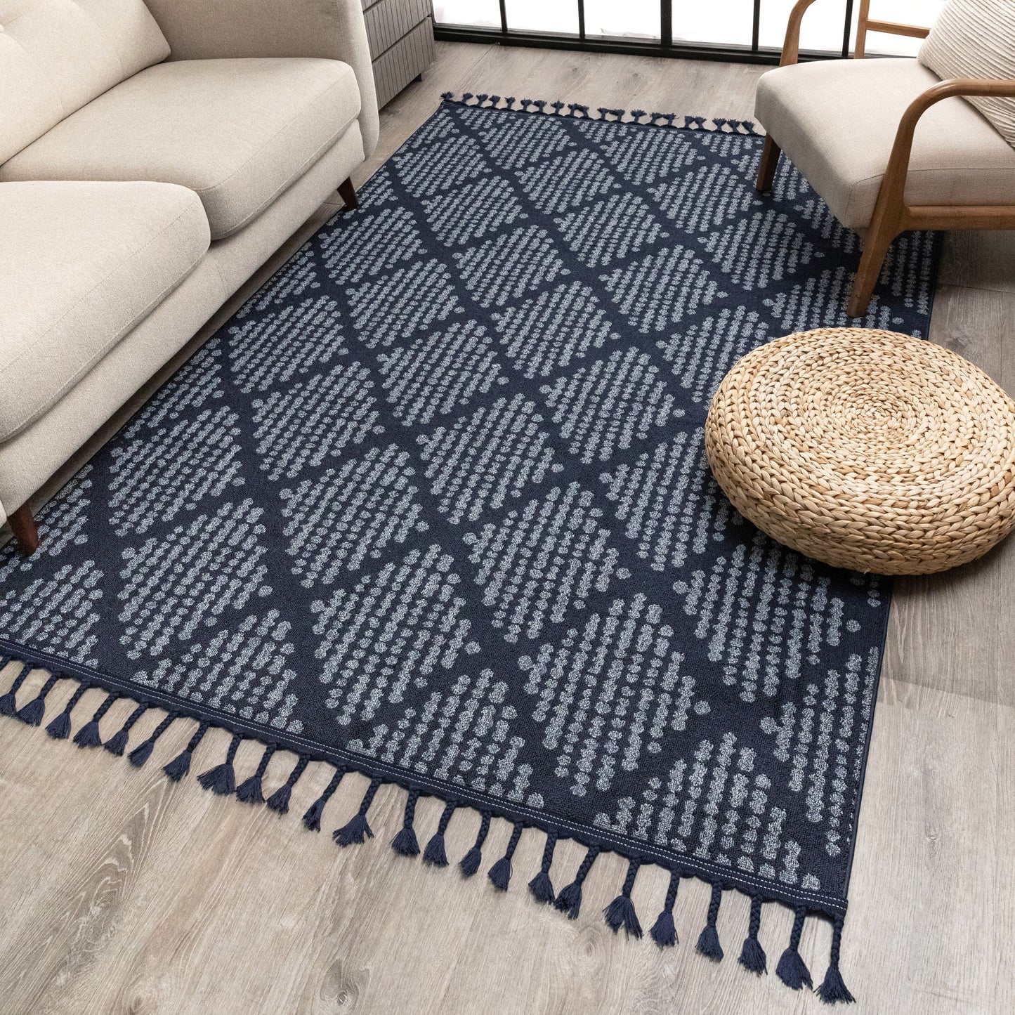 Arbor Moroccan Trellis Dark Blue Kilim-Style Rug LDL-04