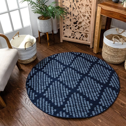 Arbor Moroccan Trellis Dark Blue Kilim-Style Rug LDL-04