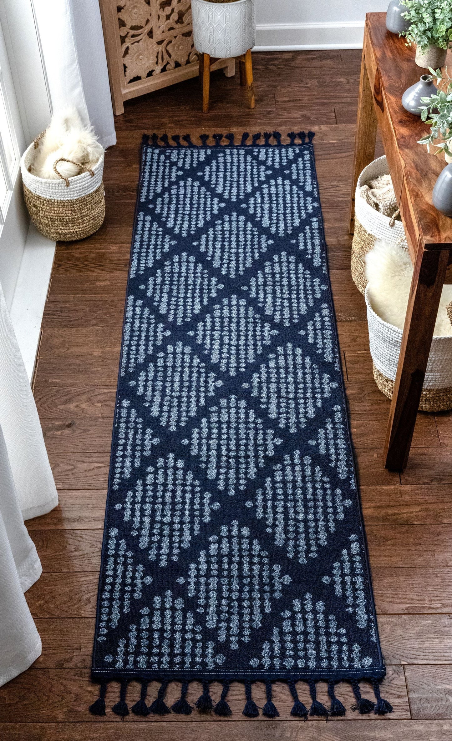 Arbor Moroccan Trellis Dark Blue Kilim-Style Rug LDL-04