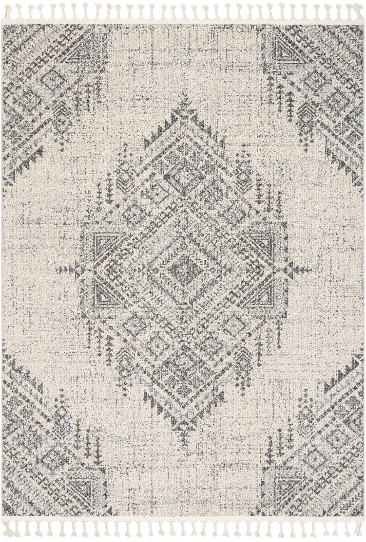 Anette Vintage Distressed Medallion Grey Kilim-Style Rug LDL-137