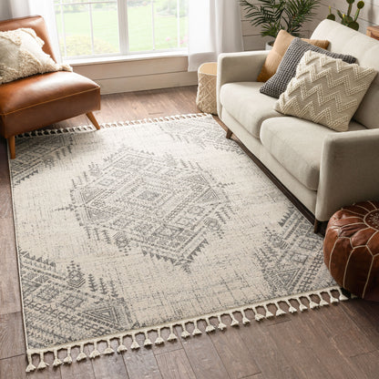 Anette Vintage Distressed Medallion Grey Kilim-Style Rug LDL-137