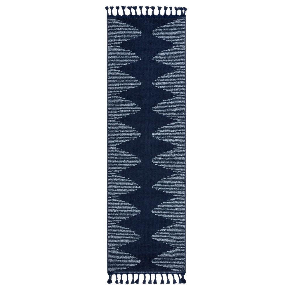 Zipped Tribal Aztec Geometric Dark Blue Kilim-Style Rug LDL-14