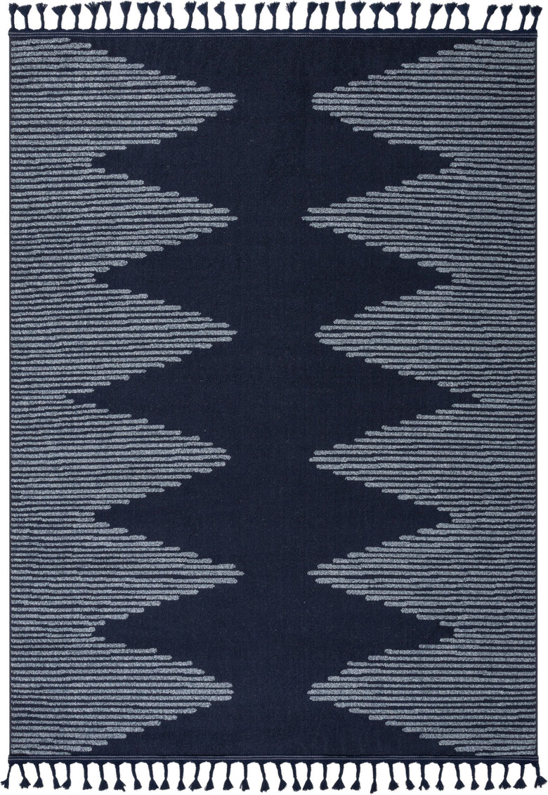Zipped Tribal Aztec Geometric Dark Blue Kilim-Style Rug LDL-14