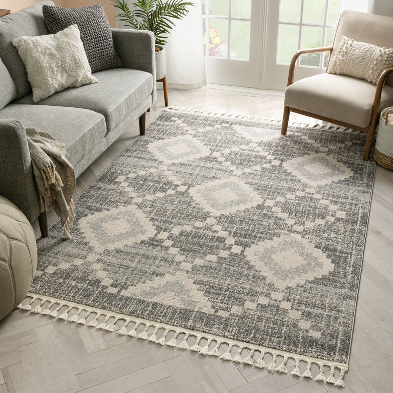 Juliet Tribal Geometric Diamond Pattern Grey Kilim-Style Rug LDL-177