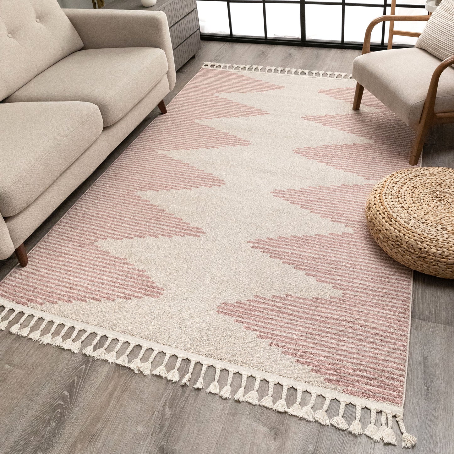 Zipped Tribal Aztec Geometric Blush Kilim-Style Rug LDL-19