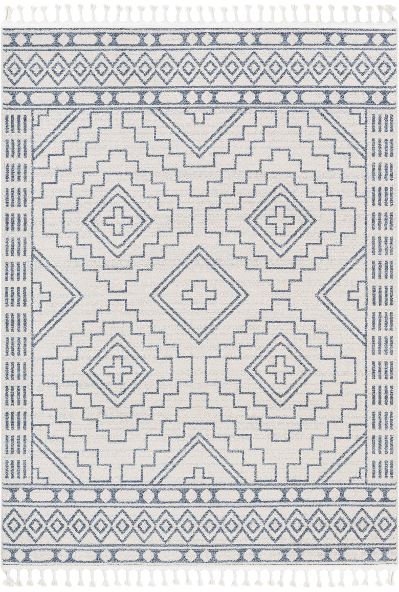 Zafer Tribal Geometric Pattern Light Blue Ivory Kilim-Style RugLDL-216