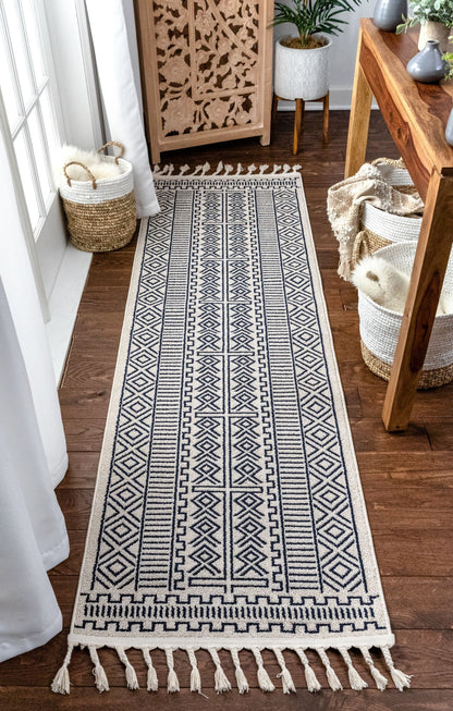 Dora Tribal Moroccan Geometric Dark Blue Kilim-Style Rug LDL-64