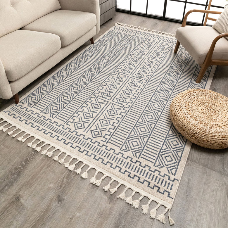 Dora Tribal Moroccan Geometric Light Blue Kilim-Style Rug LDL-66