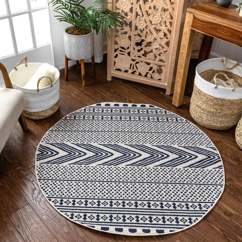Cruce Tribal Moroccan Geometric Dark Blue Kilim-Style Rug LDL-74