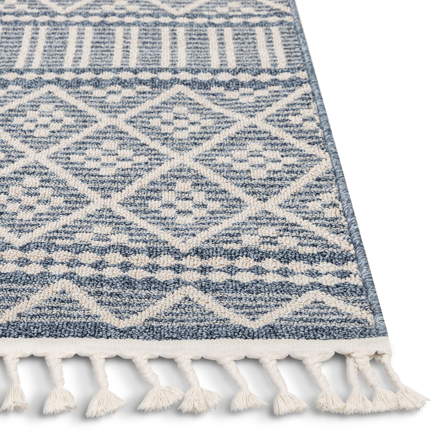 Covina Tribal Geometric Diamond Denim Blue Kilim-Style Rug LDL-86