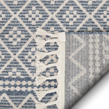 Covina Tribal Geometric Diamond Denim Blue Kilim-Style Rug LDL-86