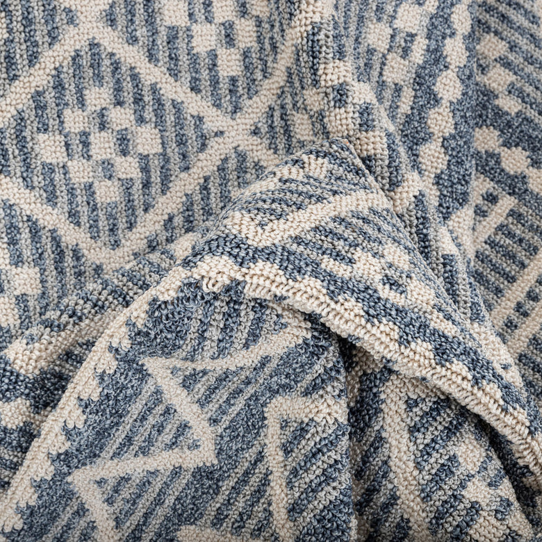 Covina Tribal Geometric Diamond Denim Blue Kilim-Style Rug LDL-86