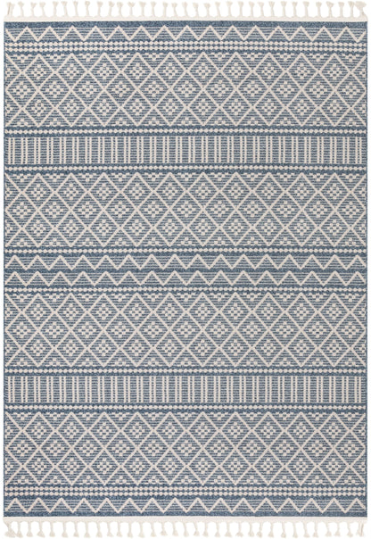 Covina Tribal Geometric Diamond Denim Blue Kilim-Style Rug LDL-86