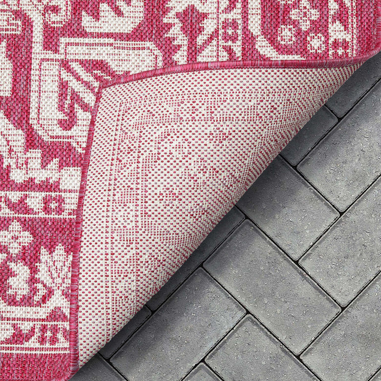 Celesine Oriental Medallion Indoor/Outdoor Fuschia Flat-Weave Rug LIA-190