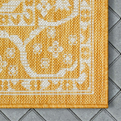 Celesine Oriental Medallion Indoor/Outdoor Yellow Flat-Weave Rug LIA-191