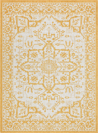 Celesine Oriental Medallion Indoor/Outdoor Yellow Flat-Weave Rug LIA-191