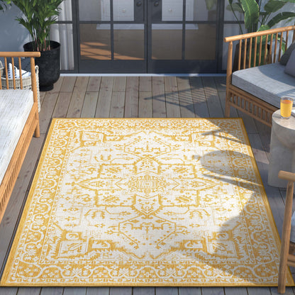 Celesine Oriental Medallion Indoor/Outdoor Yellow Flat-Weave Rug LIA-191