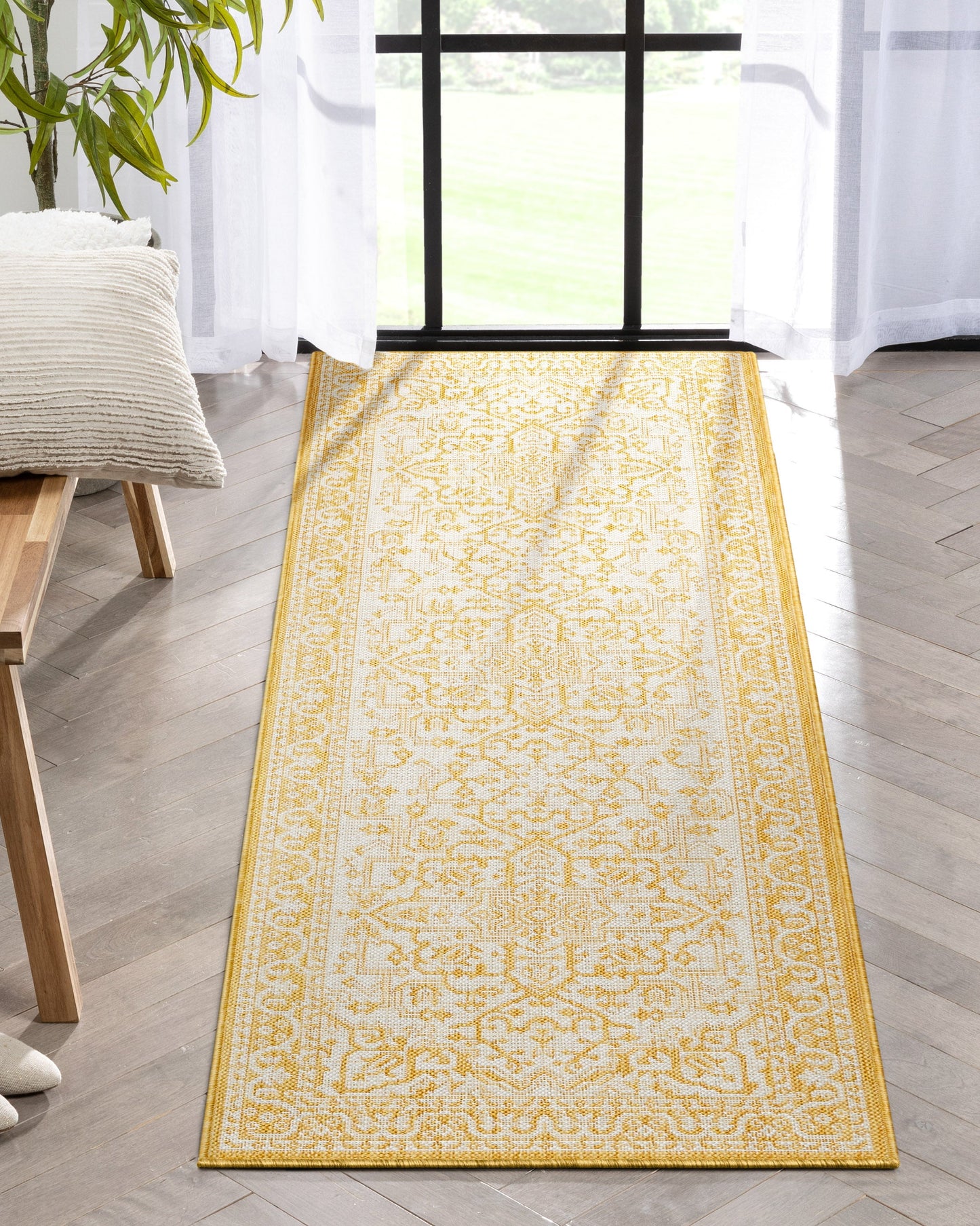 Celesine Oriental Medallion Indoor/Outdoor Yellow Flat-Weave Rug LIA-191