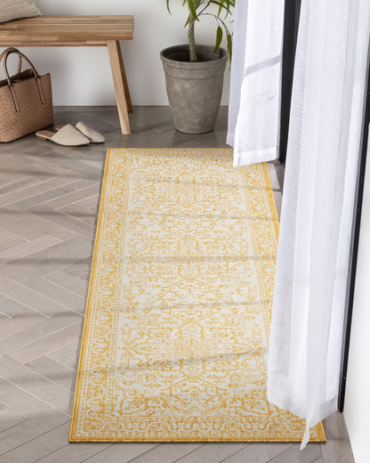 Celesine Oriental Medallion Indoor/Outdoor Yellow Flat-Weave Rug LIA-191