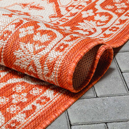 Celesine Oriental Medallion Indoor/Outdoor Orange Flat-Weave Rug LIA-199